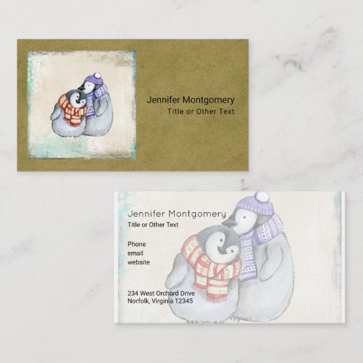 冬のスカーフと帽子のかわいいペンギン 名刺 (正面/裏面)