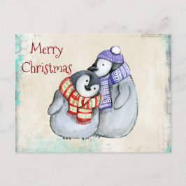 冬のスカーフと帽子のクリスマスにかわいいペンギン シーズンポストカード