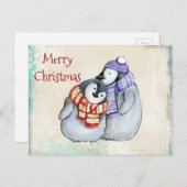 冬のスカーフと帽子のクリスマスにかわいいペンギン シーズンポストカード (正面/裏面)