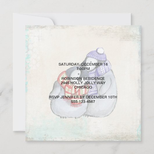 冬のスカーフと帽子のクリスマスにかわいいペンギン 招待状 (裏面)