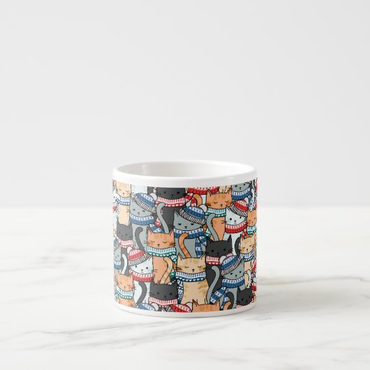 冬のスカーフと帽子の柄の猫 エスプレッソカップ (正面)