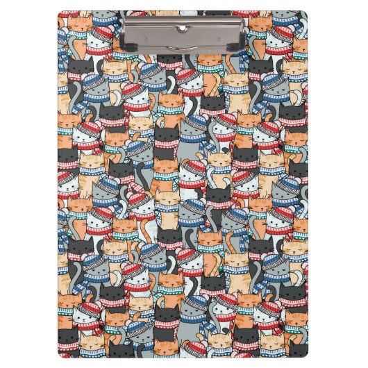 冬のスカーフと帽子の柄の猫 クリップボード (正面)