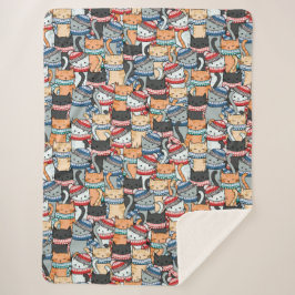 冬のスカーフと帽子の柄の猫 シェルパブランケット