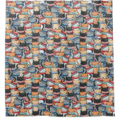 冬のスカーフと帽子の柄の猫 シャワーカーテン (正面)