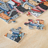 冬のスカーフと帽子の柄の猫 ジグソーパズル (側面)