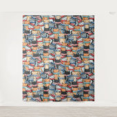 冬のスカーフと帽子の柄の猫 タペストリー (正面)