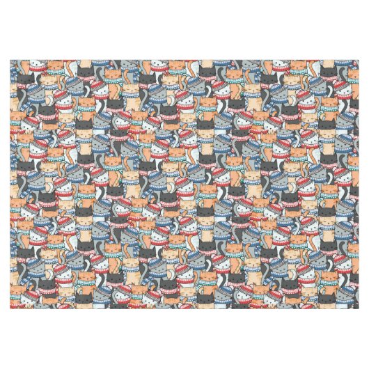 冬のスカーフと帽子の柄の猫 テーブルクロス (正面(横))