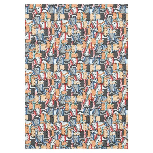 冬のスカーフと帽子の柄の猫 テーブルクロス (正面)