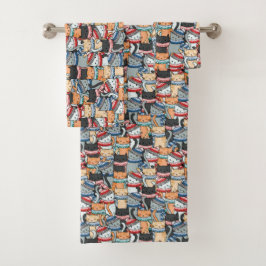 冬のスカーフと帽子の柄の猫 バスタオルセット