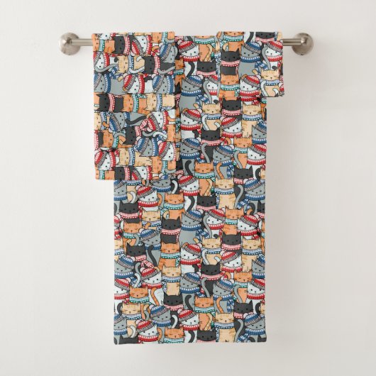 冬のスカーフと帽子の柄の猫 バスタオルセット (インサイチュ)