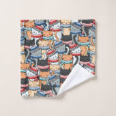 冬のスカーフと帽子の柄の猫 バスタオルセット (ウォッシュタオル)