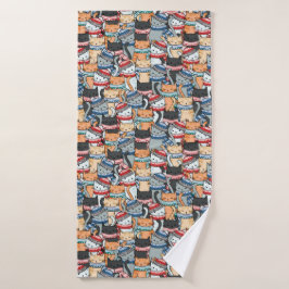 冬のスカーフと帽子の柄の猫 バスタオル