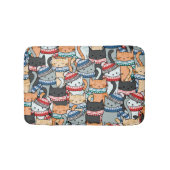 冬のスカーフと帽子の柄の猫 バスマット (正面)