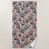 冬のスカーフと帽子の柄の猫 ビーチタオル (正面)