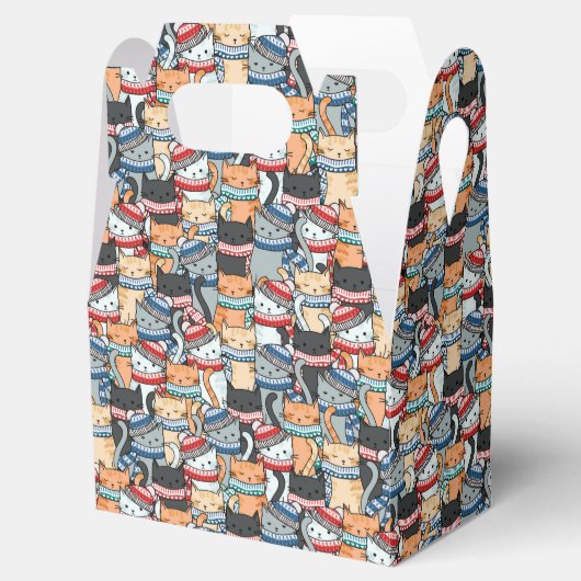 冬のスカーフと帽子の柄の猫 フェイバーボックス (オープン)