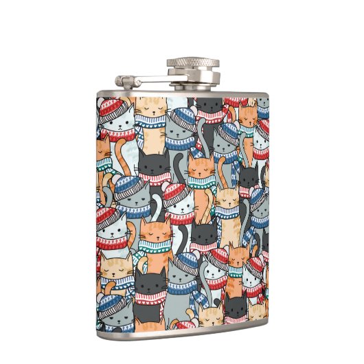冬のスカーフと帽子の柄の猫 フラスク (右)