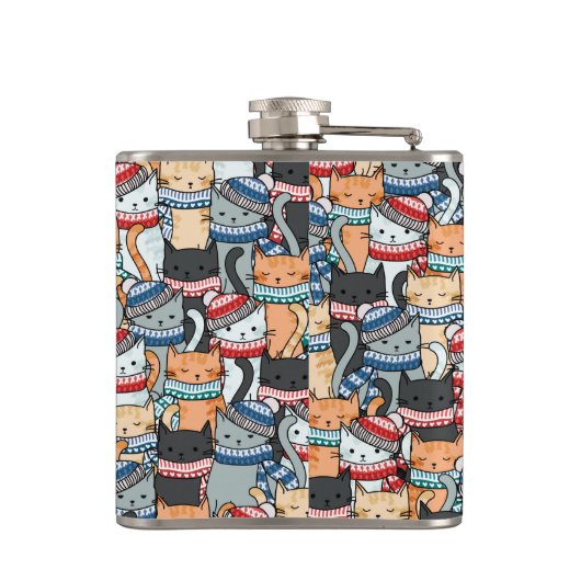 冬のスカーフと帽子の柄の猫 フラスク (裏面)