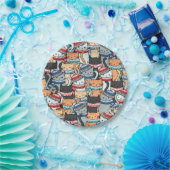 冬のスカーフと帽子の柄の猫 ペーパープレート (パーティー)