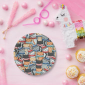 冬のスカーフと帽子の柄の猫 ペーパープレート (パーティー)