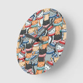 冬のスカーフと帽子の柄の猫 ラウンド壁時計 (傾斜)