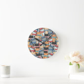 冬のスカーフと帽子の柄の猫 ラウンド壁時計 (ホーム)