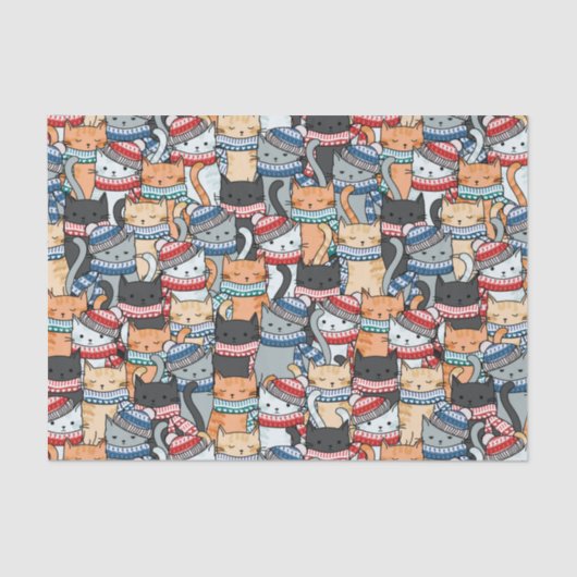 冬のスカーフと帽子の柄の猫 薄葉紙 (正面)