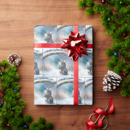 冬のスカーフを巻いたクリスマスの子猫 ラッピングペーパー