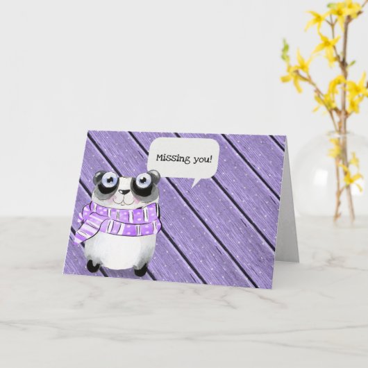 冬のスカーフを巻いたパンダのクマ カード (黄色い花)