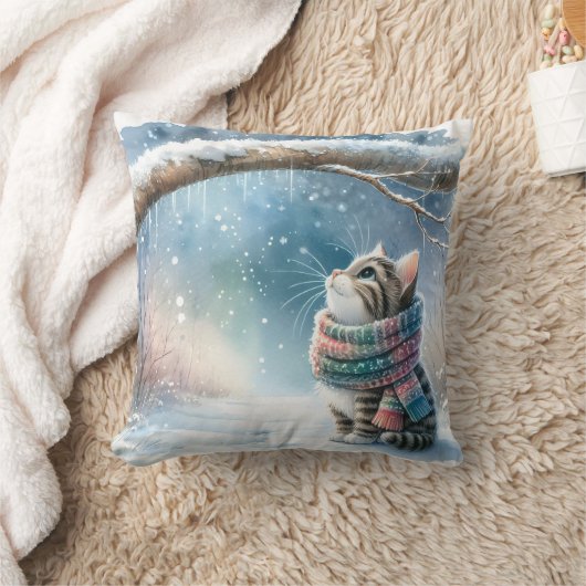 冬のスカーフを巻いた子猫 クッション (ブランケット)