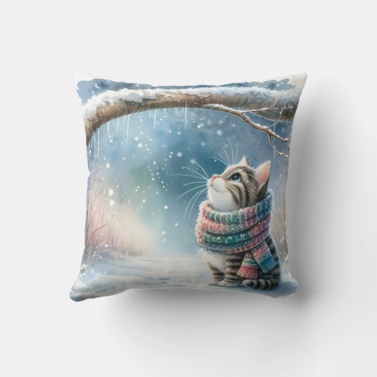 冬のスカーフを巻いた子猫 クッション (裏面)