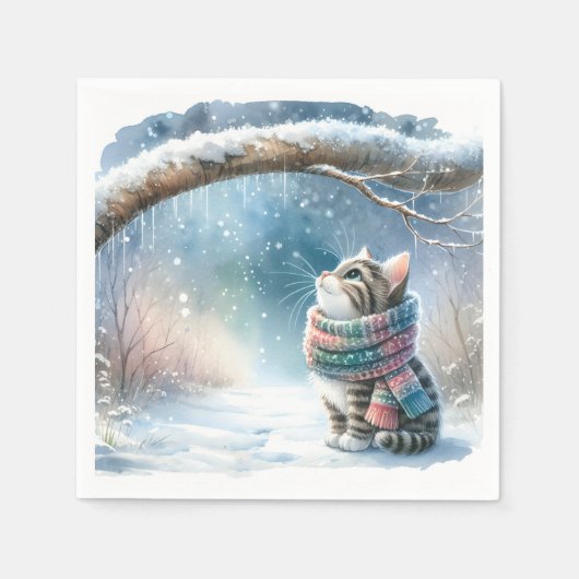 冬のスカーフを巻いた子猫 スタンダードカクテルナプキン (正面)