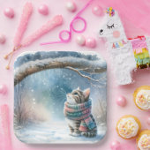 冬のスカーフを巻いた子猫 ペーパープレート (パーティー)