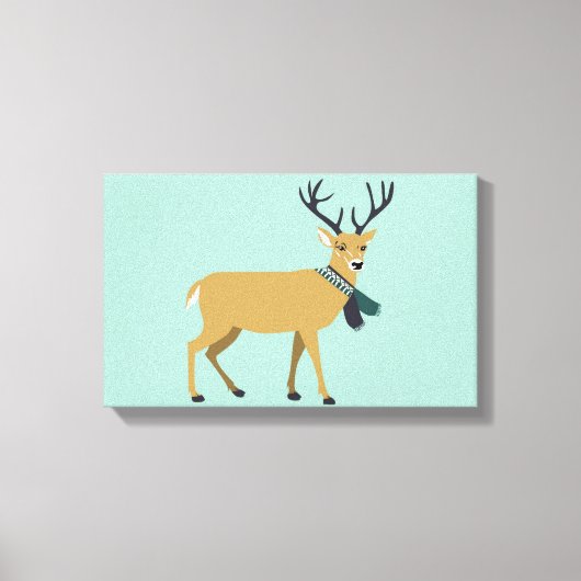 冬のスカーフを巻くトナカイ（クリスマス動物） キャンバスプリント (正面)