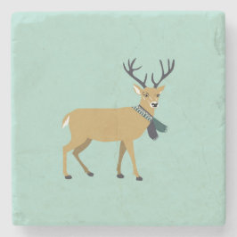 冬のスカーフを巻くトナカイ（クリスマス動物） ストーンコースター