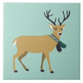 冬のスカーフを巻くトナカイ(クリスマス動物) タイル