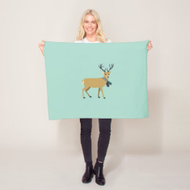 冬のスカーフを巻くトナカイ（クリスマス動物） フリースブランケット