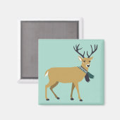 冬のスカーフを巻くトナカイ（クリスマス動物） マグネット (正面/裏面)