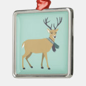 冬のスカーフを巻くトナカイ(クリスマス動物) メタルオーナメント (左)