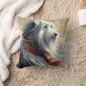 冬のスカーフストライプの付き髭のあるコリー クッション (ブランケット)