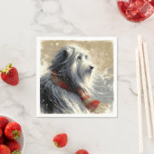 冬のスカーフストライプの付き髭のあるコリー スタンダードカクテルナプキン (インサイチュ)