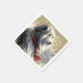 冬のスカーフストライプの付き髭のあるコリー スタンダードカクテルナプキン (角)