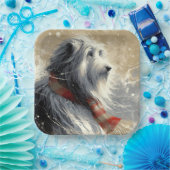 冬のスカーフストライプの付き髭のあるコリー ペーパープレート (パーティー)