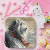 冬のスカーフストライプの付き髭のあるコリー ペーパープレート (パーティー)