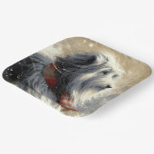 冬のスカーフストライプの付き髭のあるコリー ペーパープレート (傾斜あり)