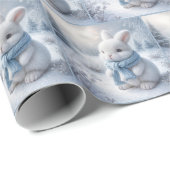 冬のスカーフ付きホワイトバニー ラッピングペーパー (ロールコーナー)