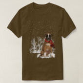 冬のスカーフ犬の木の森の雪のクリスマス Tシャツ (デザイン正面)