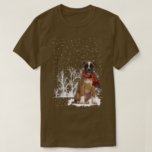 冬のスカーフ犬の木の森の雪のクリスマス Tシャツ (デザイン正面)