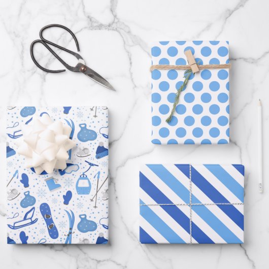 冬のスキーそりスノーボードラッピング紙セット3 ラッピングペーパーシート (正面)