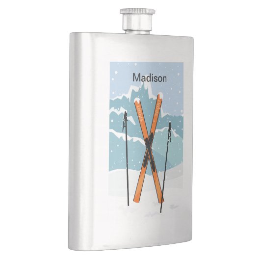 冬のスキー名前をカスタムするのフラスコ フラスク (右)