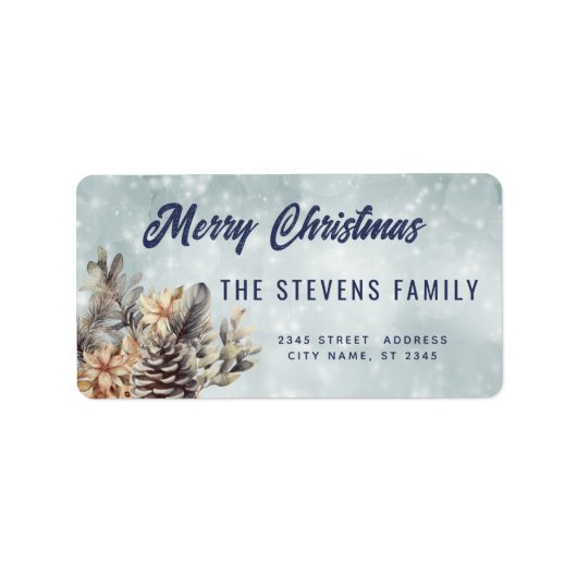 冬のスクリプトメリークリスマスパインコーンフローラ ラベル (正面)